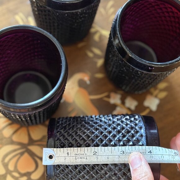 Vintage Plum Diamond Point Glasses – Heavy Pressed Glass Tumblers – Set of 4 - Picture 7 of 9